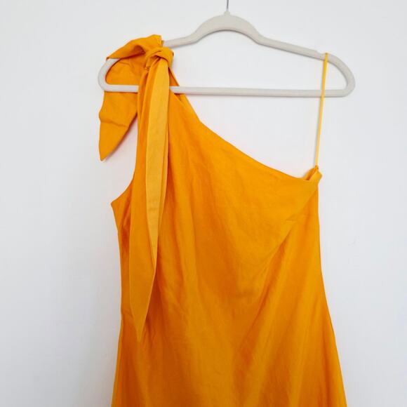 Cult Gaia Kamilla  Yellow One Shoulder Side Slit Silk Gown Maxi Dress Size Large - Picture 8 of 11